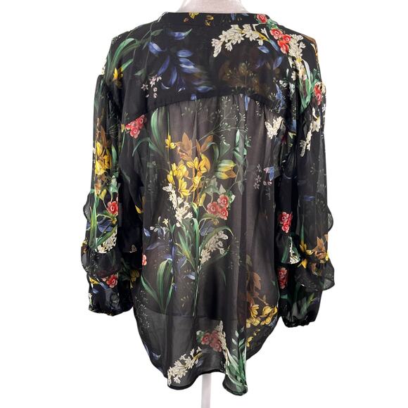 Chico's Chiffon Floral Ruffle Sleeve Ikat Blouse 18 - Picture 4 of 12